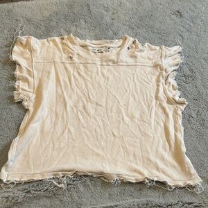 We The Free Cream Distressed Short Sleeve Tee